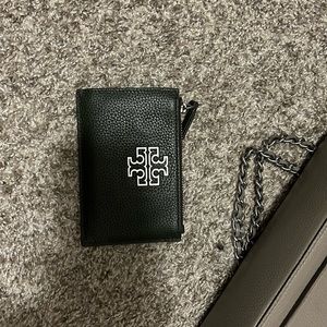 Forest Green Tory Burch wallet with silver hardware